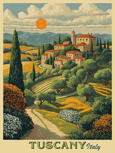 Tuscany at Sunset - Italy Travel Art Poster