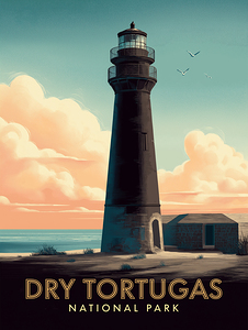 Vintage Dry Tortugas Lighthouse Poster | Coastal Home Decor