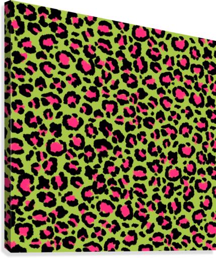 Leopard Pattern in Raspberry on Lime Green Canvas Print