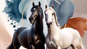 Beautiful watercolor image of two horses: strength and beauty come together