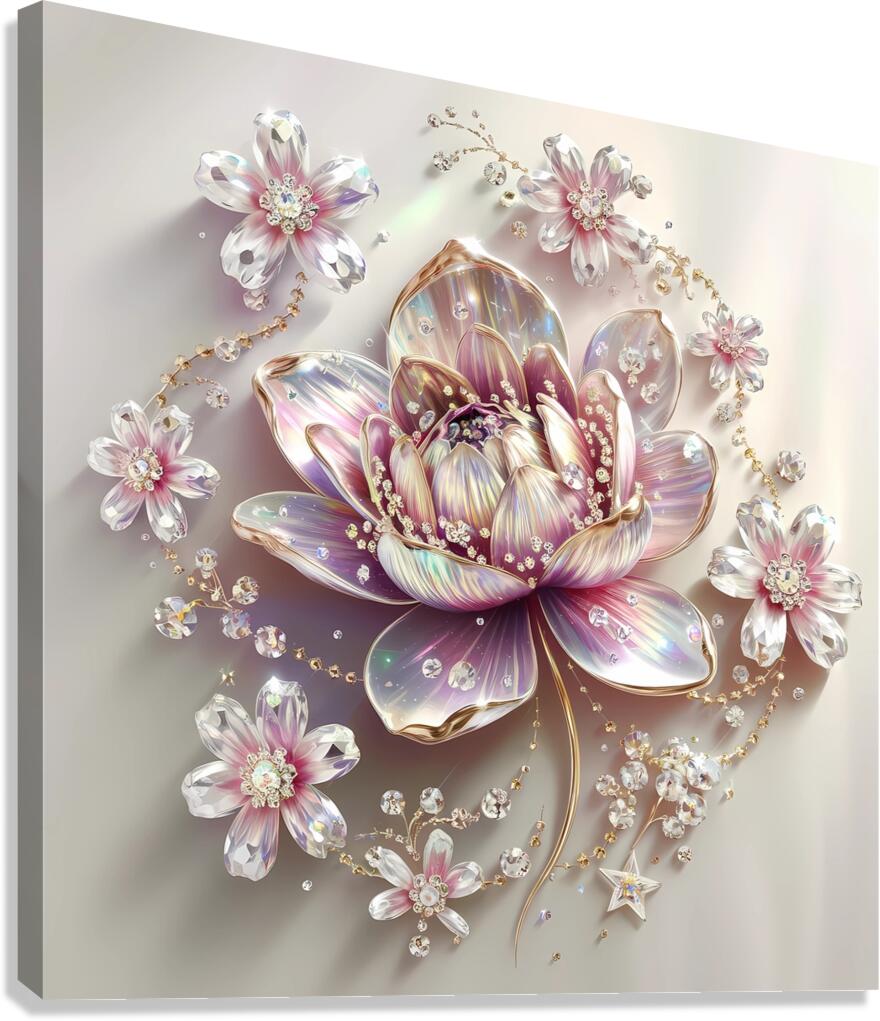 Iridescent Lotus Elegance: A Crystal Floral Fantasy Canvas Print