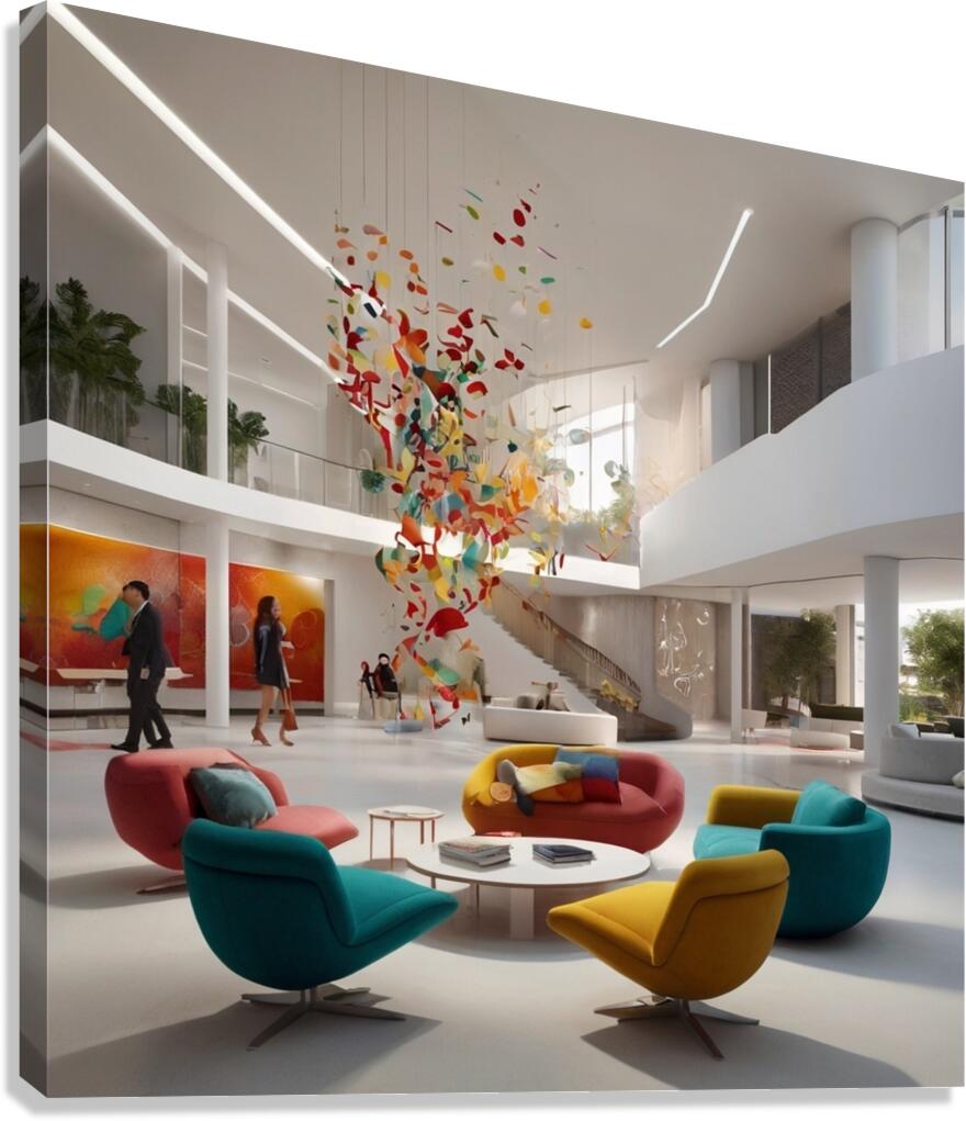 A modern reception room at a company headquarters 28 Canvas Print