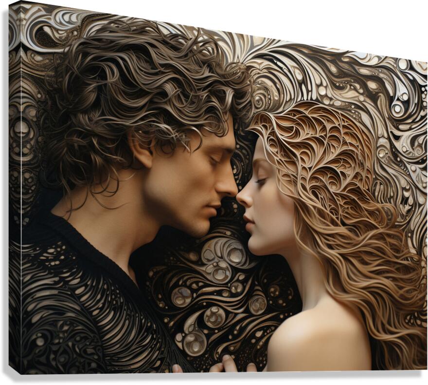 pharcry. a man and woman kiss each other while lo 1707829186.9767 Canvas Print