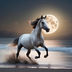 horse run under moon light