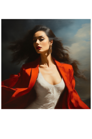Red Elegance in Motion – Hyperrealist Modern Muse by AotearoArt