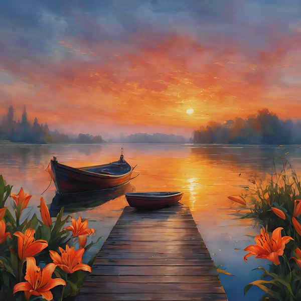Lakeside Sunset  2 by Blissful Printshop
