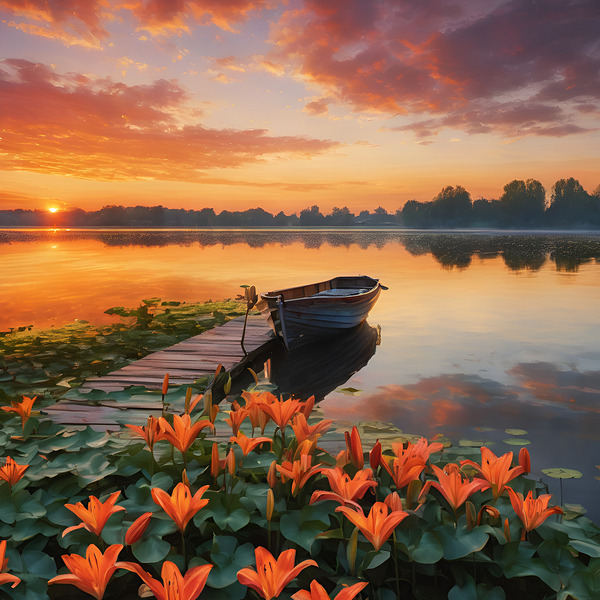 Lakeside Sunset  4 by Blissful Printshop