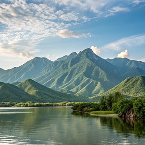 Majestic Mountain Range with Forested Valley