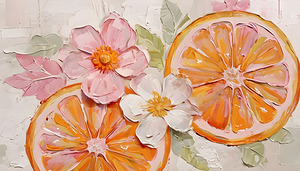 Vibrant Citrus Blossom – Impressionist Oil Painting with Orange Slices and Flowers 