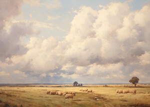 Scenic view of sheeps on the field