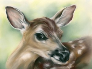 Young Fawn on Green Deer Portrait