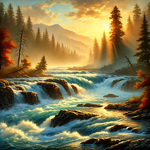 Acrylic Landscape Art Sunrise River Scene