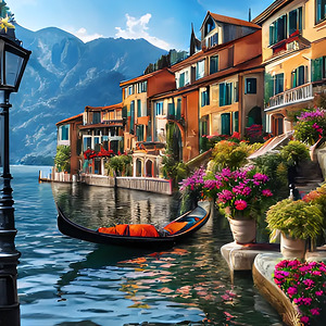Lake Como Print in a Vintage Oil Painting Style.p