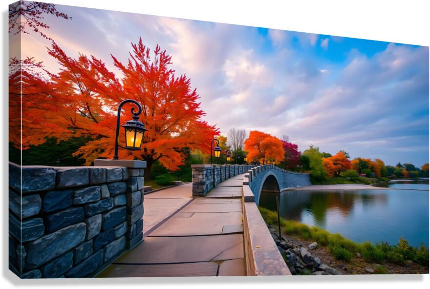 A Rustic Stone Bridge Illuminated by Lanterns Canvas Print