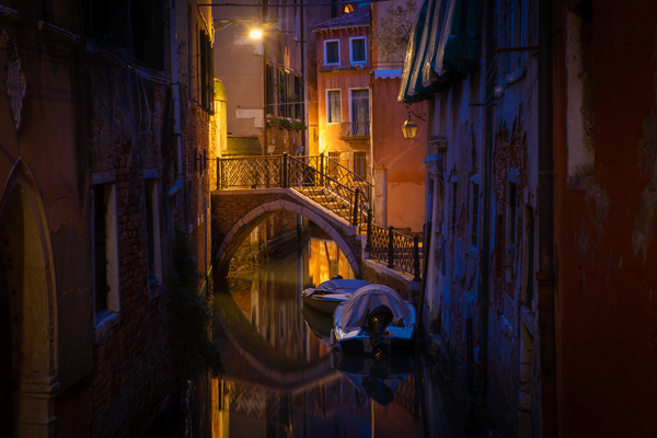 Night Magic of Venice - Ponte Storto 3 by Jenny Rainbow
