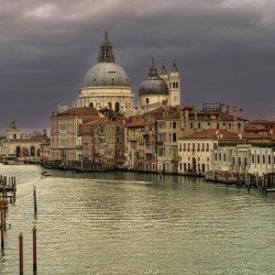 Venice Grand Canal and Basilica Santa Maria della Salute with Stormy Sky  - Vintage