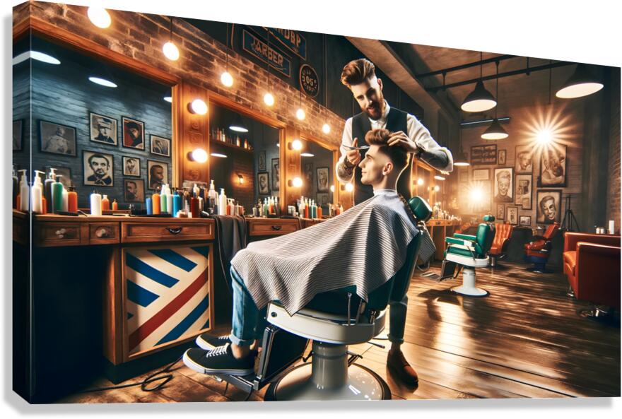 Barber with client Canvas Print