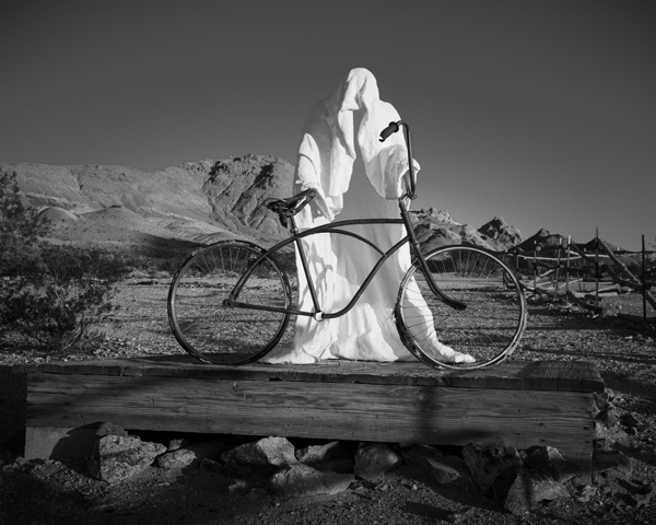 Share the Road - Ghost and bicycle in Rhyolite Nevada Print