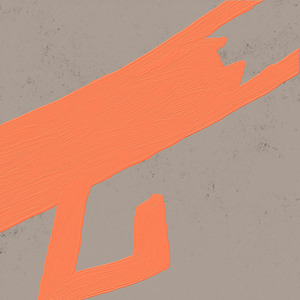 Cat Stretching in Orange on Gray