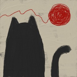 Black Cat and Red Ball of Yarn