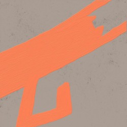 Cat Stretching in Orange on Gray