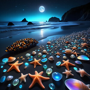 a beautiful bioluminescent beach 