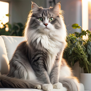  a grey and white cat 
