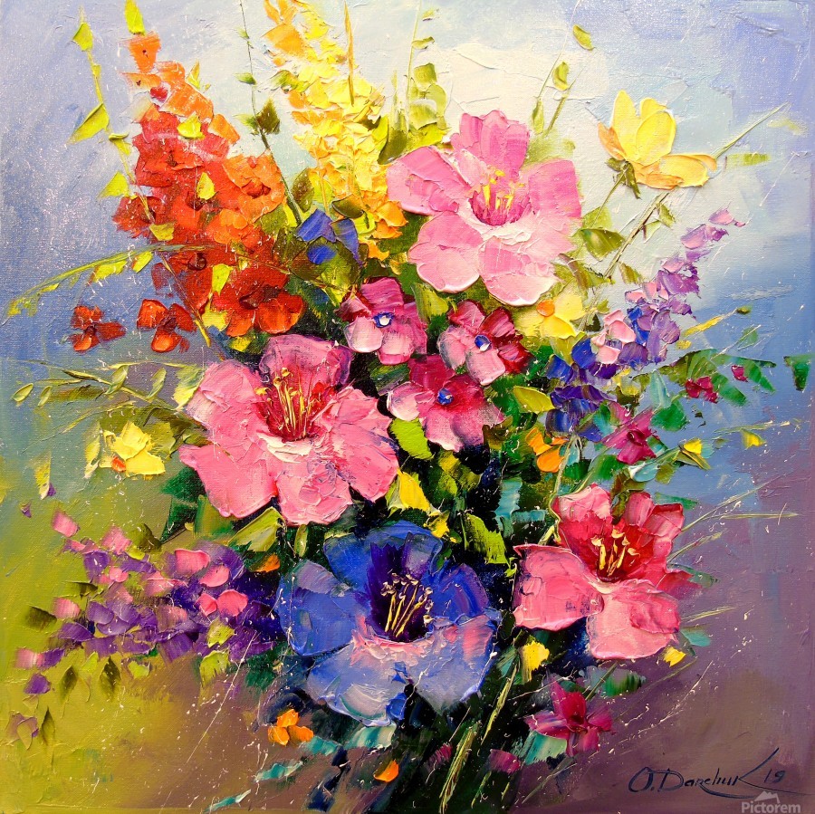 Bouquet of Primrose エッチング作品 A bouquet of meadow flowers by Olha Darchuk Wall Art