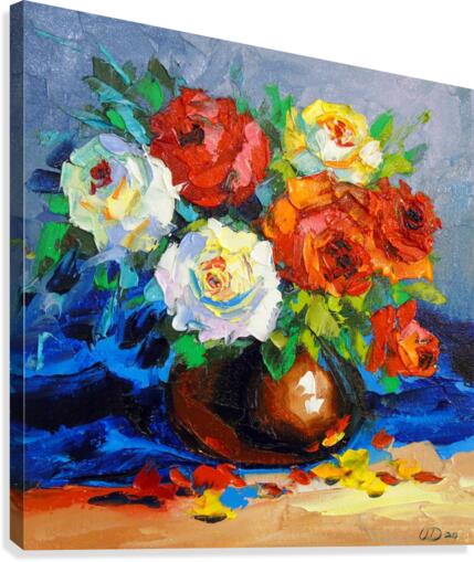 Bouquet of red and white roses Canvas Print