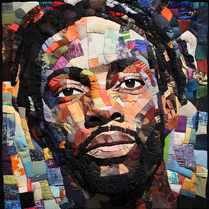 Patchwork Portrait - Vibrant Fabric Art