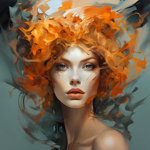 Fiery Elegance: Woman with Flowing Orange Hair