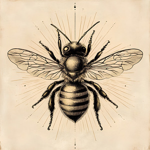 Intricate Hand-Drawn Honeybee Illustration