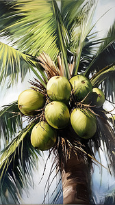 Vibrant Coconut Tree and Palm Leaves
