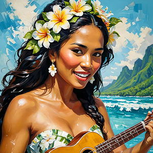 Tropical Polynesian Beauty - Ukulele and Island Art