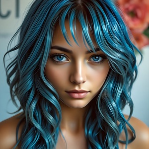 Captivating Blue-Haired Woman Portrait