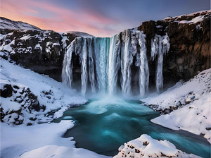 Icy Waterfall in Winter Wonderland