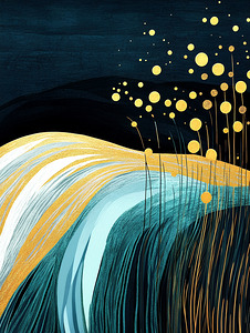 Abstract Waves in Gold and Blue