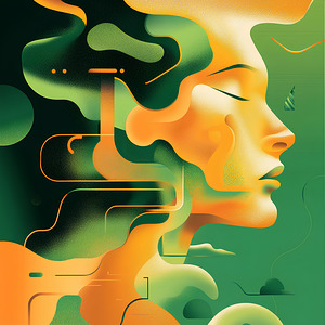 Abstract Feminine Silhouette - Green and Orange Harmony