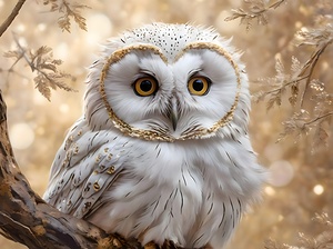 Majestic White Owl with Golden Highlights