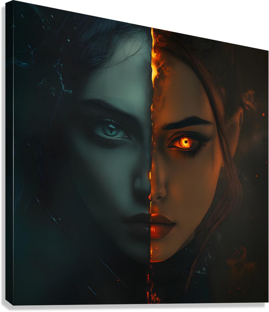 Fiery Split Personality Portrait Canvas Print