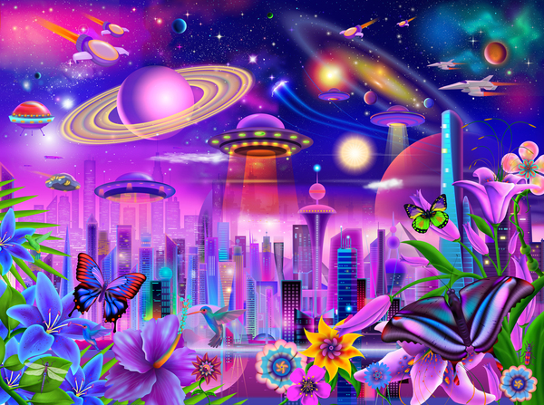 Cosmic City Lights by GeraldNewtonCosmicArt