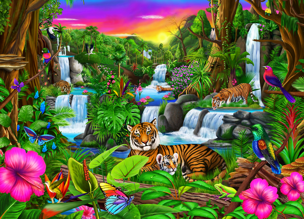 Tigers Jungle Paradise by GeraldNewtonCosmicArt