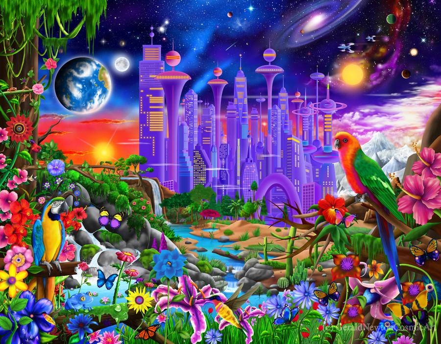Futuristic Paradise by GeraldNewtonCosmicArt Wall Art