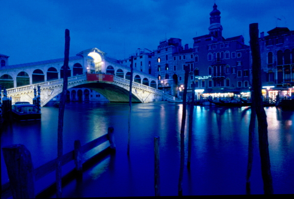 Rialto Bridge under the moon light Venice Italy. by Luigi Petro