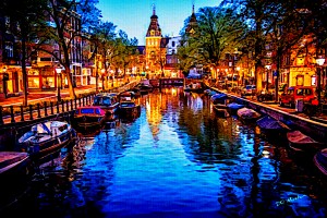 DR Mustain: Amsterdam at Dusk - Abstract Realism - Netherlands HD 300ppi