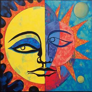 sun and a moon with faces