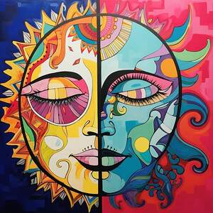 two faces with different colors and shapes