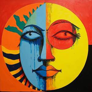 face with a sun and a moon 