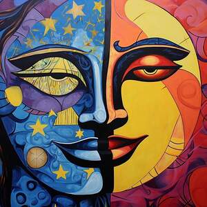 womans face with stars and moon