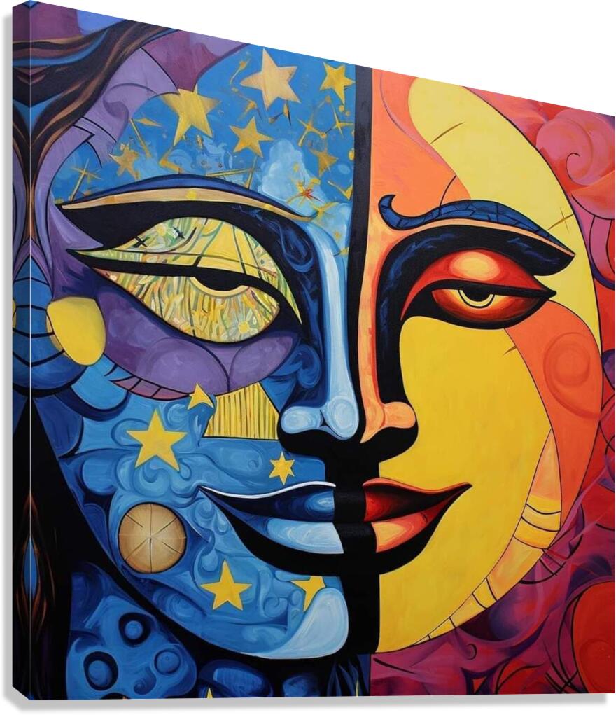 womans face with stars and moon Canvas Print